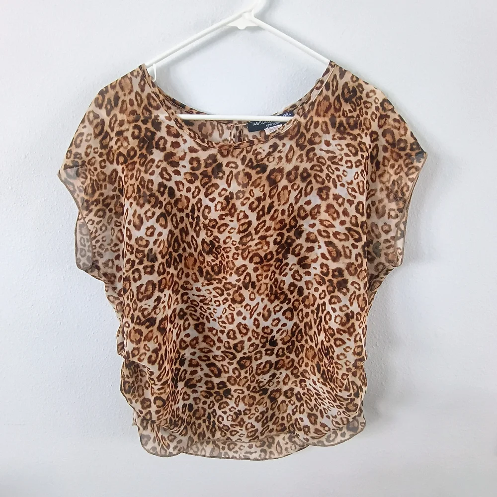 Absolute Angel Leopard Print Chiffon Blouse Sheer Overlay Top Trendy M - Picture 1 of 6